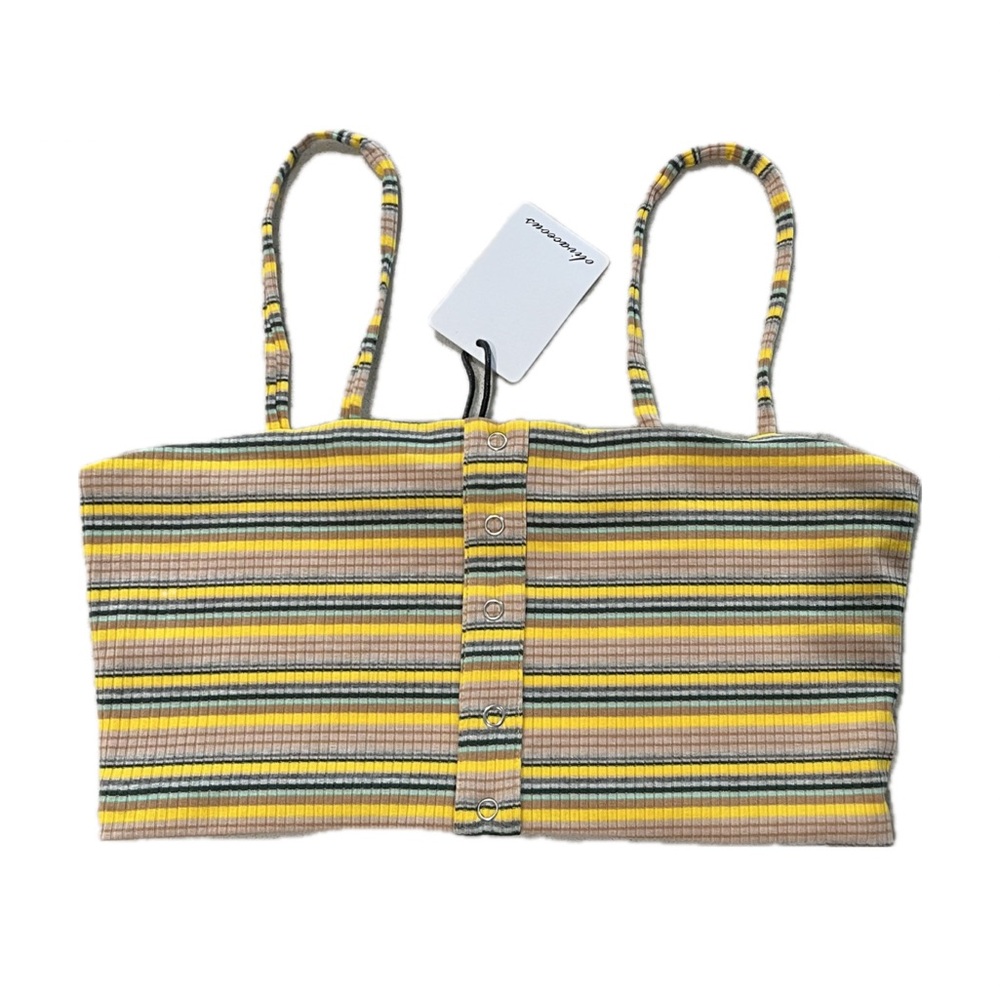 Olivaceous Stitch Fix crop top bralette stripe yellow strappy tank top Small